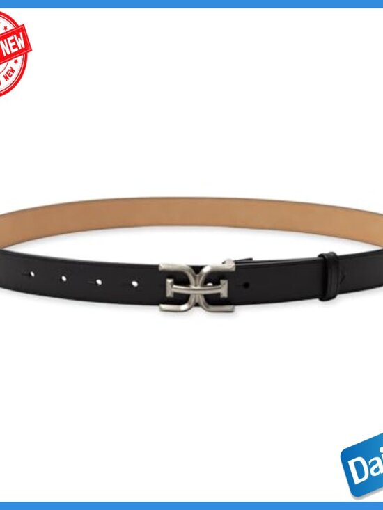 Slim Leather Belt with Logo Buckle for Jeans Dresses Casual Wear
